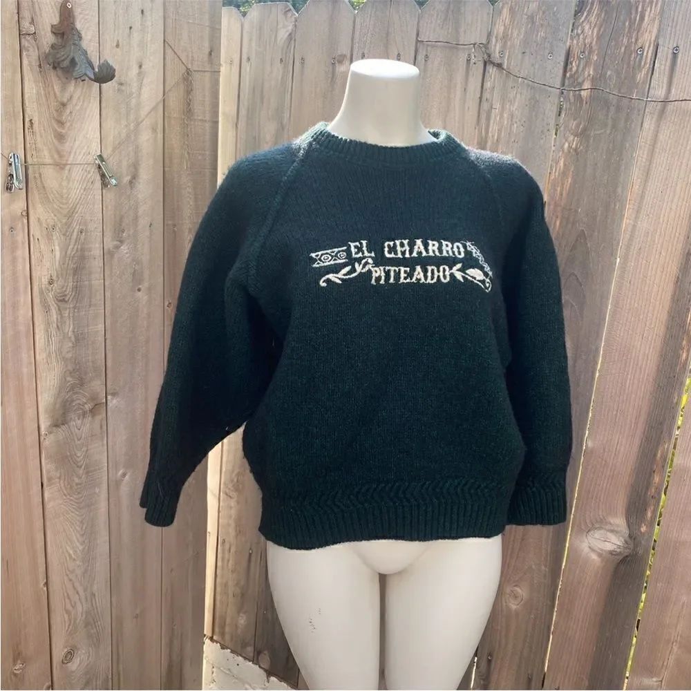 Vintage EL CHARRO piteado wool blend green sweater